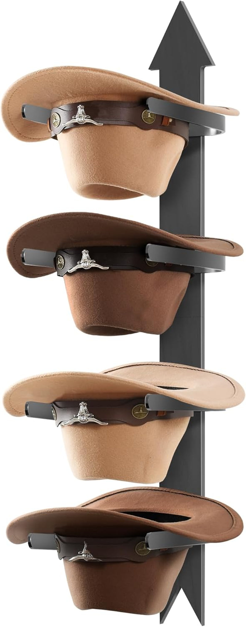 Cowboy Hat Rack Wall Mount - Rustic Wooden Western Metal Cowboy Hat Holder & Hanger Organizer with Arrow Sign Board for Bedroom, Hallway & Doorway - Holds 4 Hats, Fedora, Sun Hats, Gift for Him