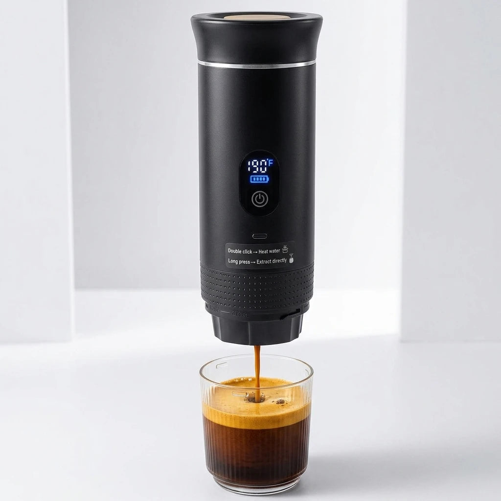 Stcraftdigital 3-in-1 portable espresso machine with cordless design, 7500mAh battery, 20 bar pressure, ideal for camping and home use.