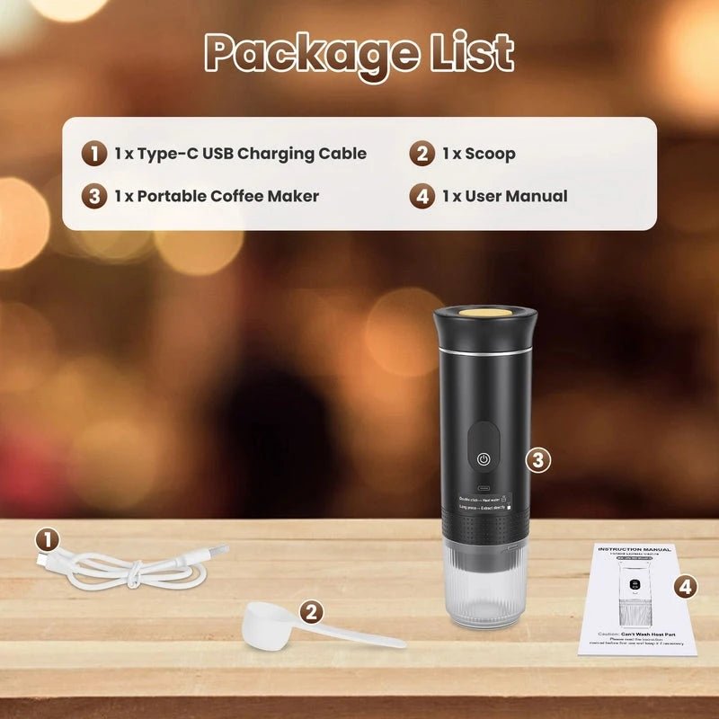 Versatile 3-in-1 portable espresso machine for on-the-go coffee lovers. Cordless and self-heating, ideal for travel or daily