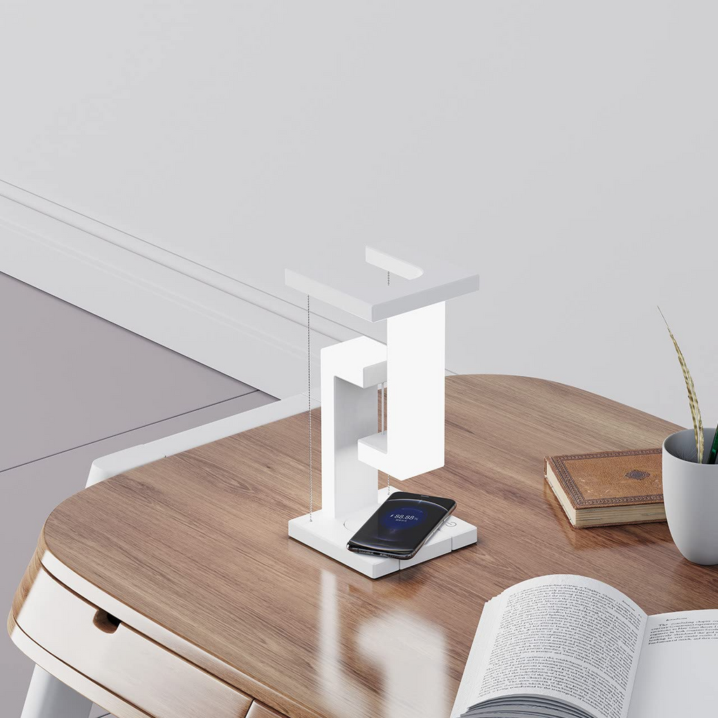 Creative wireless charging suspension table lamp by stcraftdigital, floating balance lamp design for home or bedroom decor.