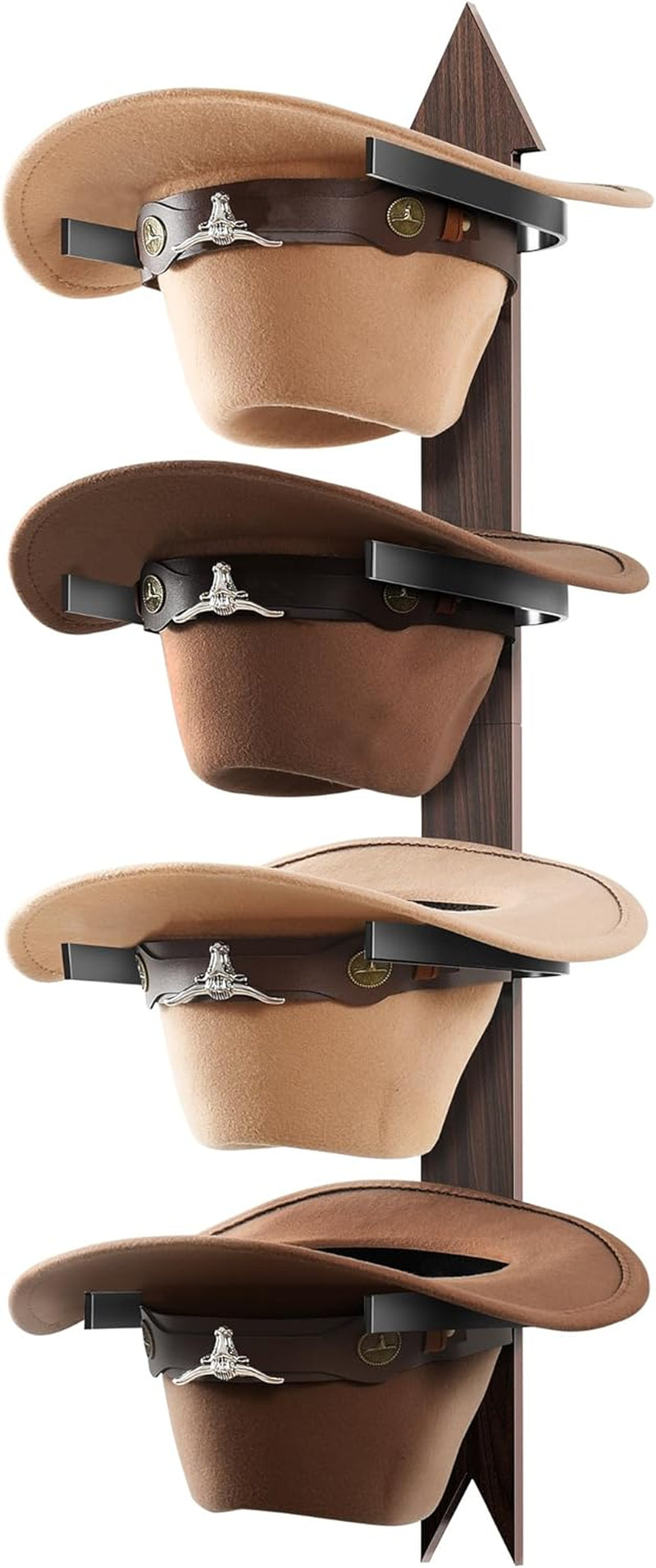 Cowboy Hat Rack Wall Mount - Rustic Wooden Western Metal Cowboy Hat Holder & Hanger Organizer with Arrow Sign Board for Bedroom, Hallway & Doorway - Holds 4 Hats, Fedora, Sun Hats, Gift for Him