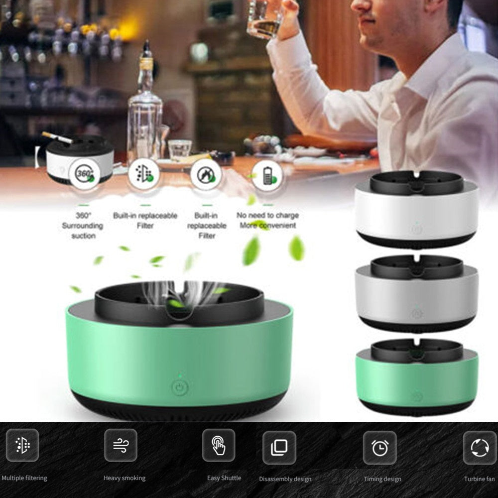 Portable air purifier ashtray with anion purification, compact home improvement device for air cleaning and odor control.