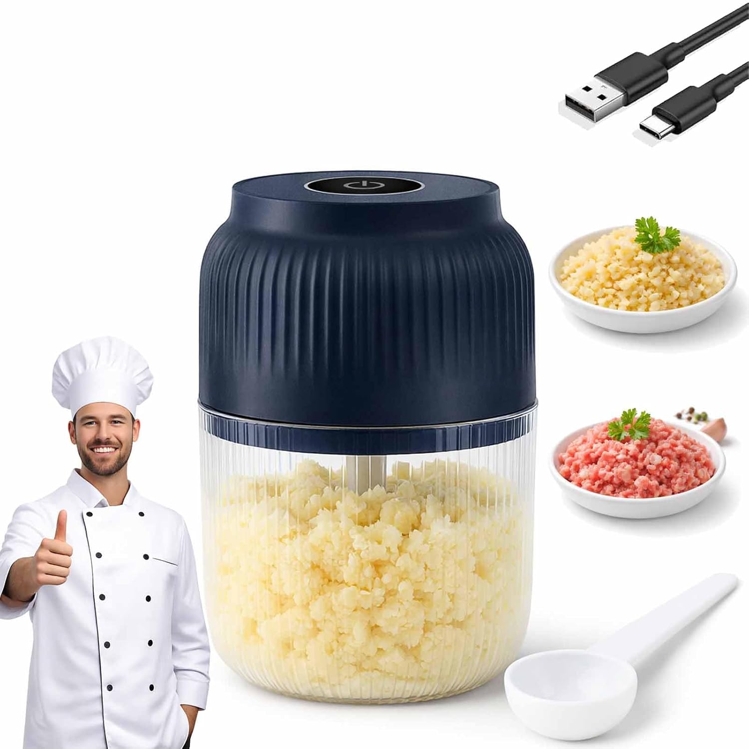Stcraftdigital electric mini garlic chopper with 250ml capacity, portable wireless veggie grinder for garlic, onion, ginger, chili, and fruit.
