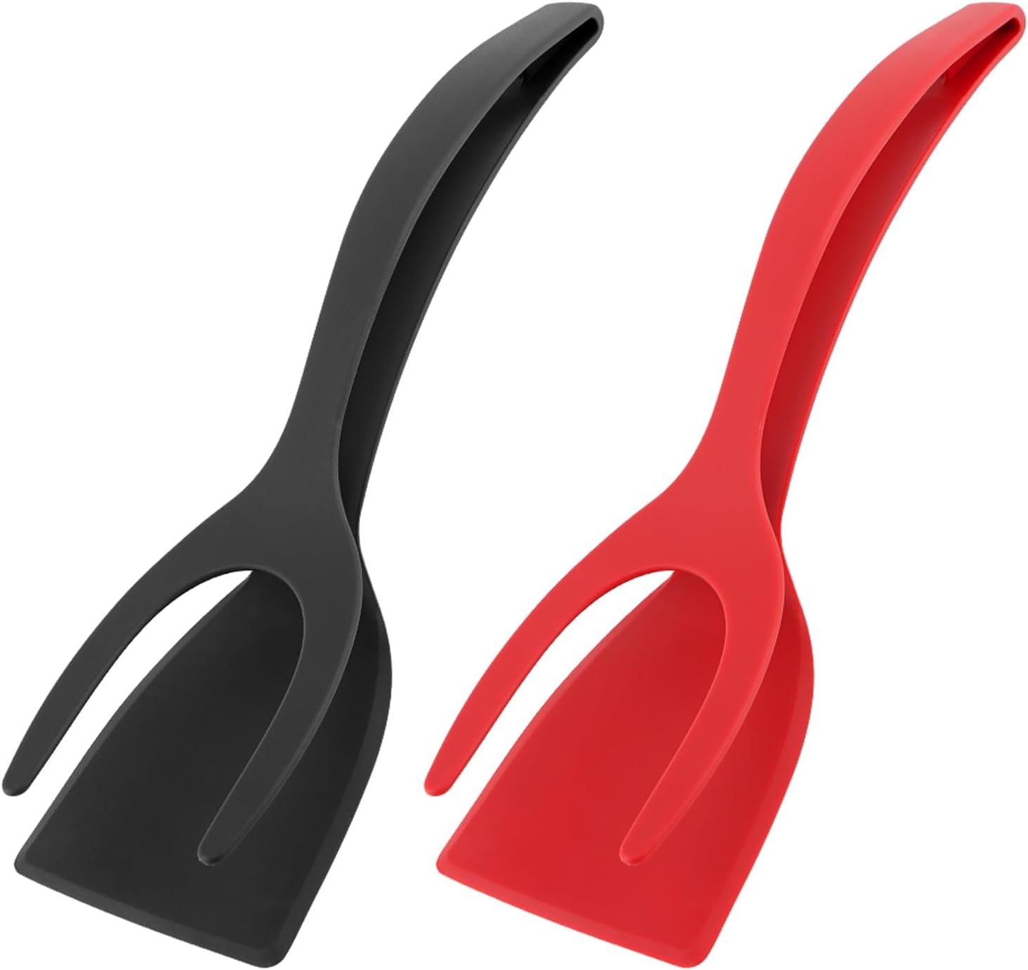 2 in 1 Egg Flipper Spatula, Non-Stick Grip and Flip Spatula Tongs for Pancakes, Omelets, Fish, Eggs, Burgers, Steaks, Heat Resistant Cooking Tool for Kitchen Use(Black+Red)
