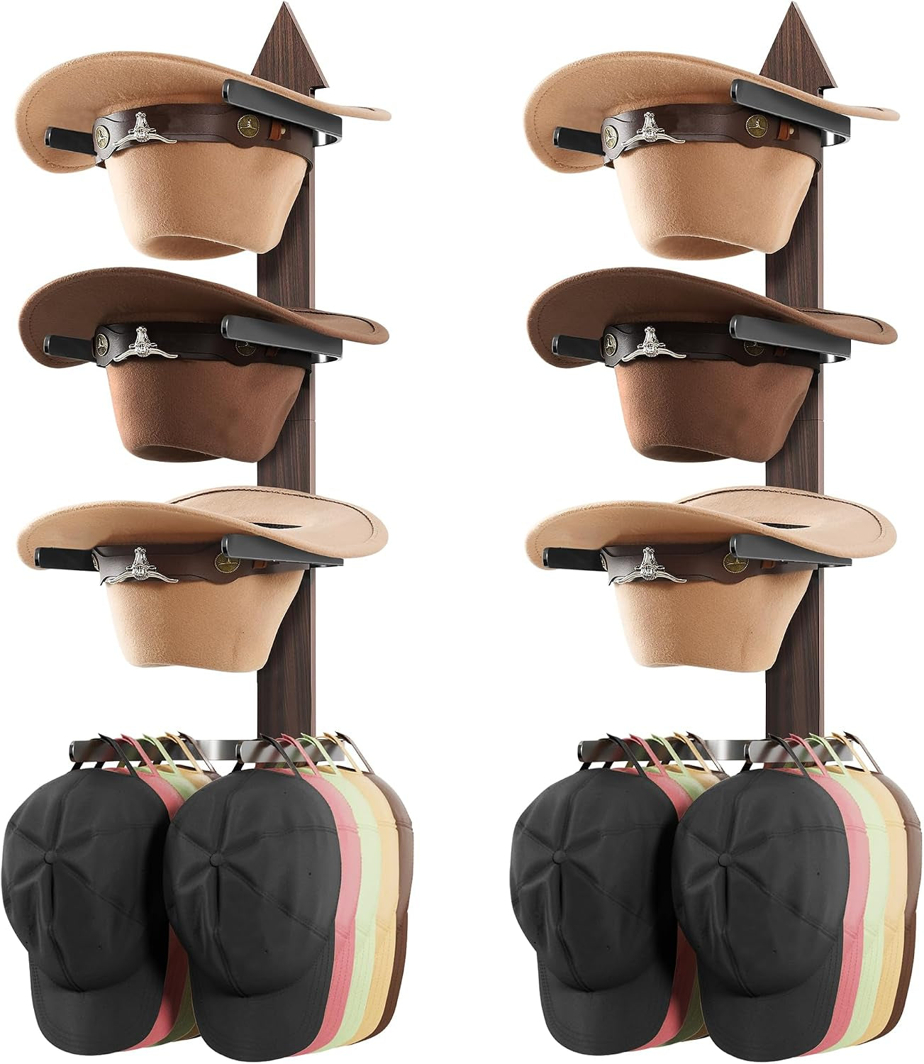 Cowboy Hat Rack Wall Mount - Rustic Wooden Western Metal Cowboy Hat Holder & Hanger Organizer with Arrow Sign Board for Bedroom, Hallway & Doorway - Holds 4 Hats, Fedora, Sun Hats, Gift for Him