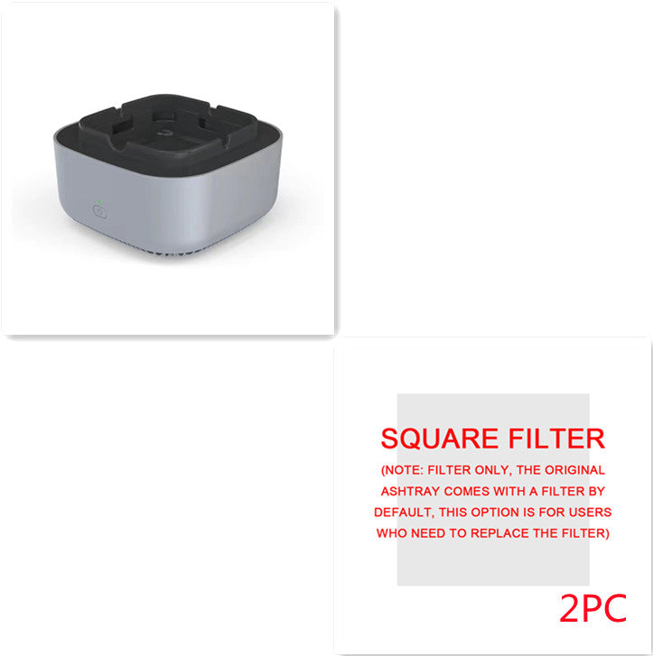 Portable air purifier ashtray with anion purification, compact home improvement device, black plastic design, suitable for indoor use.
