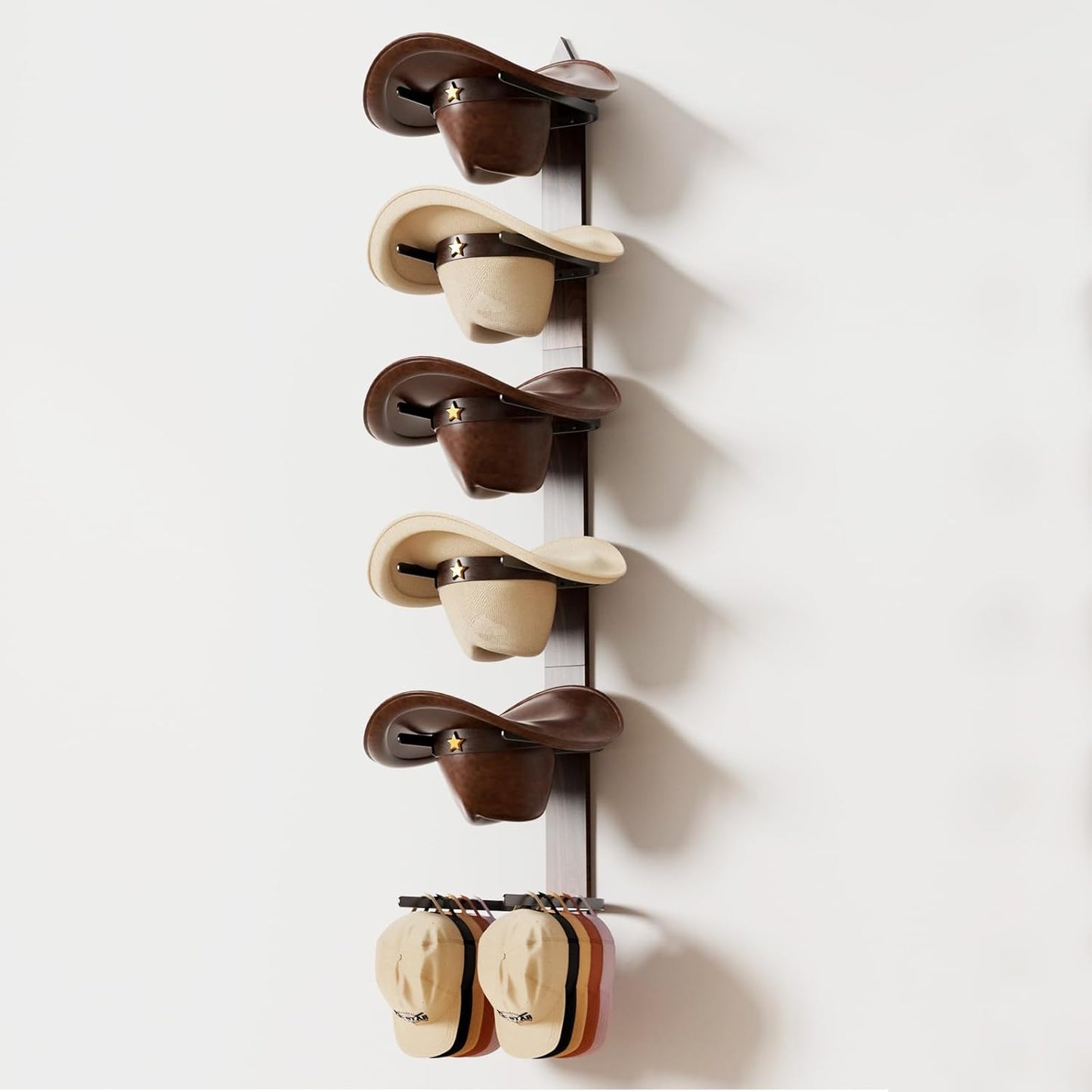 Cowboy Hat Rack Wall Mount - Rustic Wooden Western Metal Cowboy Hat Holder & Hanger Organizer with Arrow Sign Board for Bedroom, Hallway & Doorway - Holds 4 Hats, Fedora, Sun Hats, Gift for Him