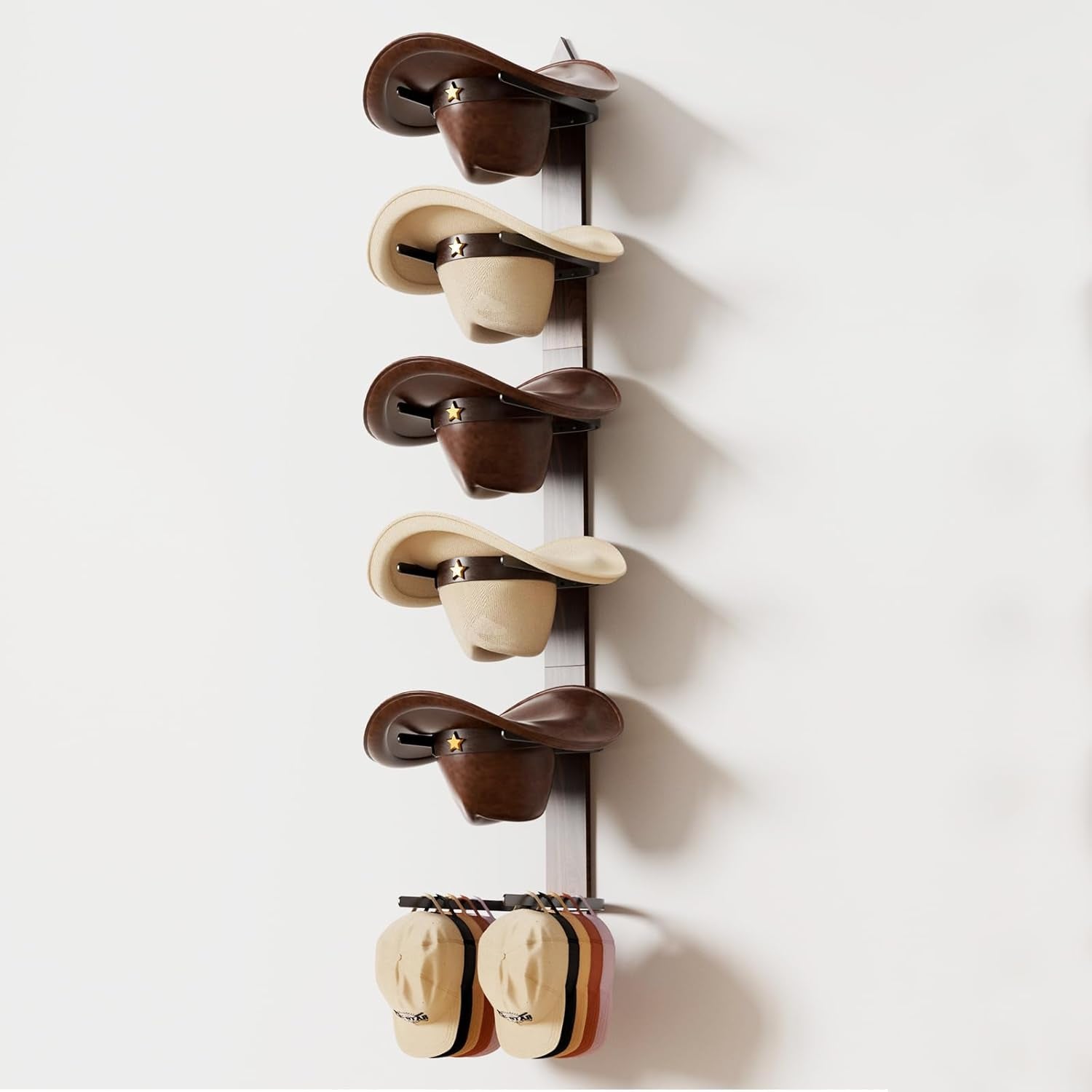Cowboy Hat Rack Wall Mount - Rustic Wooden Western Metal Cowboy Hat Holder & Hanger Organizer with Arrow Sign Board for Bedroom, Hallway & Doorway - Holds 4 Hats, Fedora, Sun Hats, Gift for Him