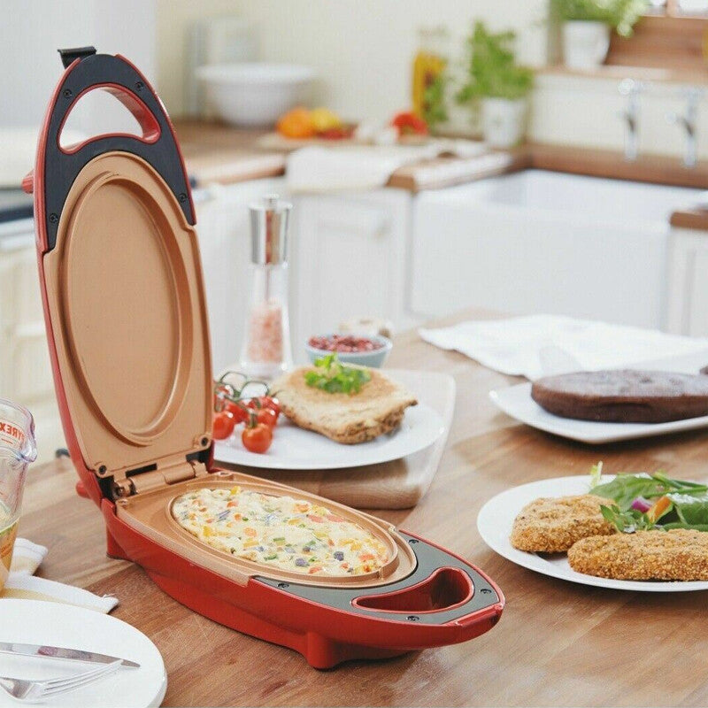 Stcraftdigital ceramic non-stick copper-infused omelette maker with healthy no-oil grill design for home kitchen use.