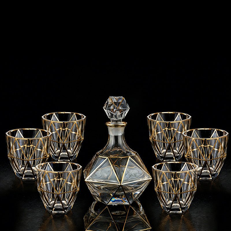 Creative Versatile Crystal Glass Whisky Set by stcraftdigital, featuring clear, elegant whiskey glasses on a home bar display.