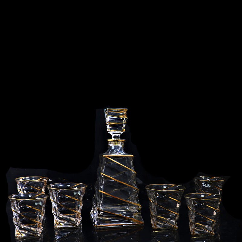 Elegant crystal glass whisky set by stcraftdigital, featuring multiple glasses and a decanter for home bar or entertaining.