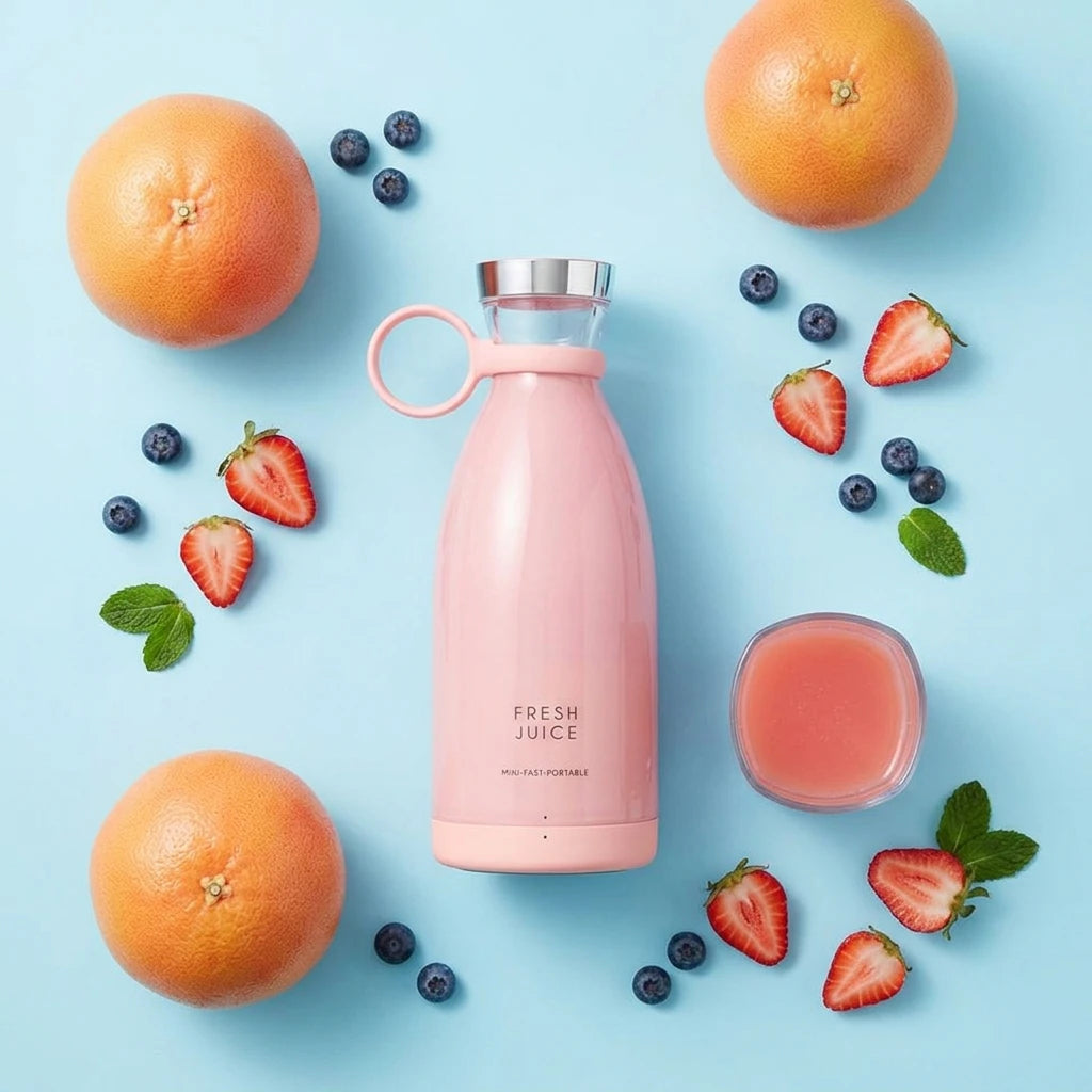 Portable 350ML electric juicer blender from stcraftdigital with USB recharge, compact design, and stainless steel blades for smoothies.