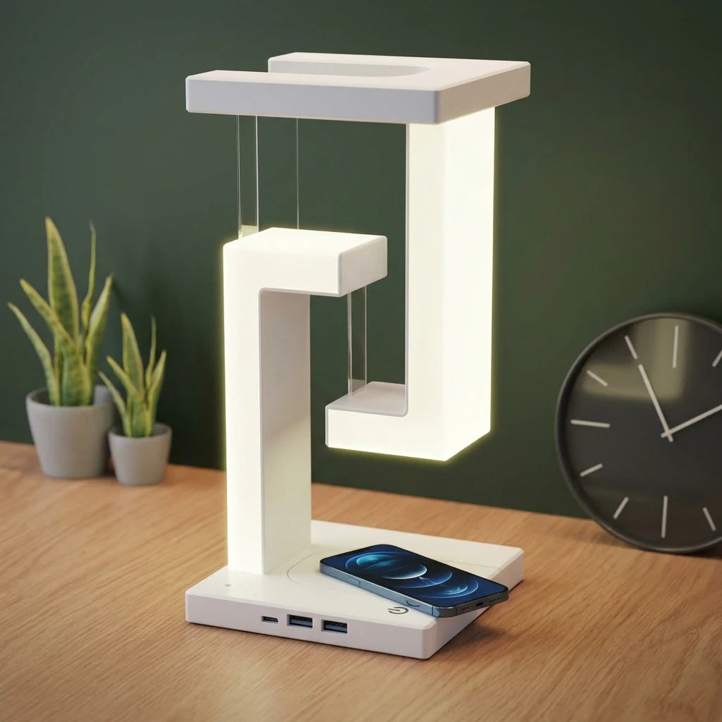 Creative Stcraftdigital wireless charging suspension table lamp with floating design, perfect for home or bedroom decor.