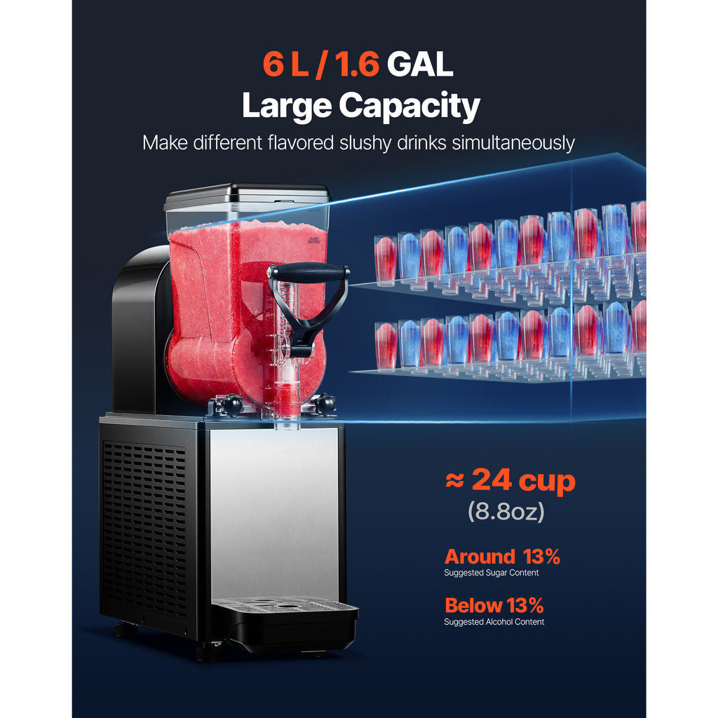 Stcraftdigital 6L commercial slushie machine with self-cleaning feature, ideal for margaritas, slushies, milkshakes, and drinks.