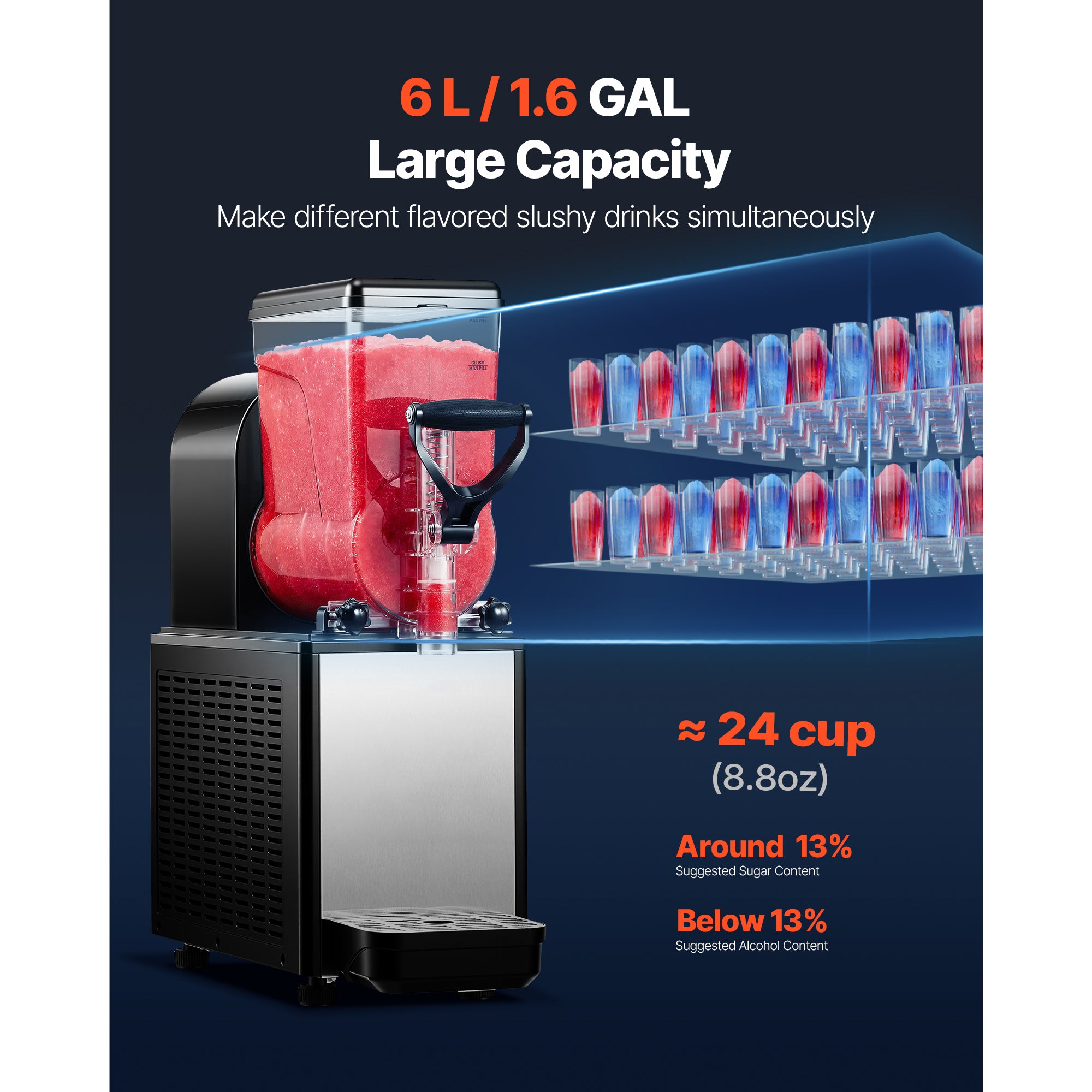 Stcraftdigital 6L commercial slushie machine with self-cleaning feature, ideal for margaritas, slushies, milkshakes, and drinks.