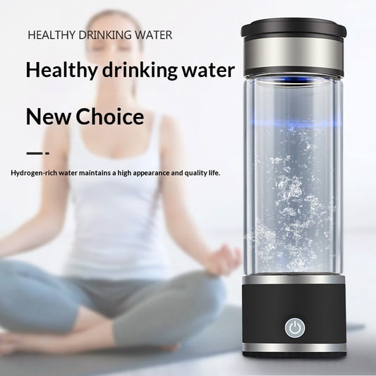 Portable titanium platinum electrolysis water cup by stcraftdigital, showing a sleek hydrogen-rich water bottle with a digital display.